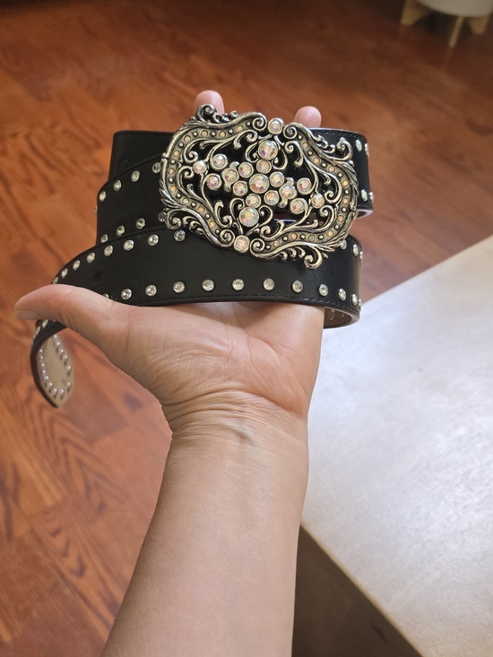 Tony Lama Accessories - Tony Lama Size 36 Black Leather Bling Belt | Rhinestone Cross Buckle C50423